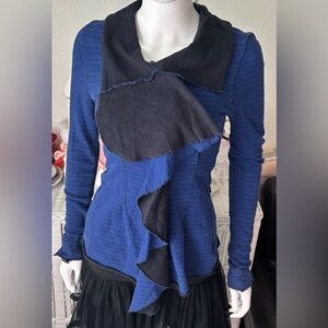 Free People We the Free Cotton Jacket Distressed Stretchy Blue & Black Size XS